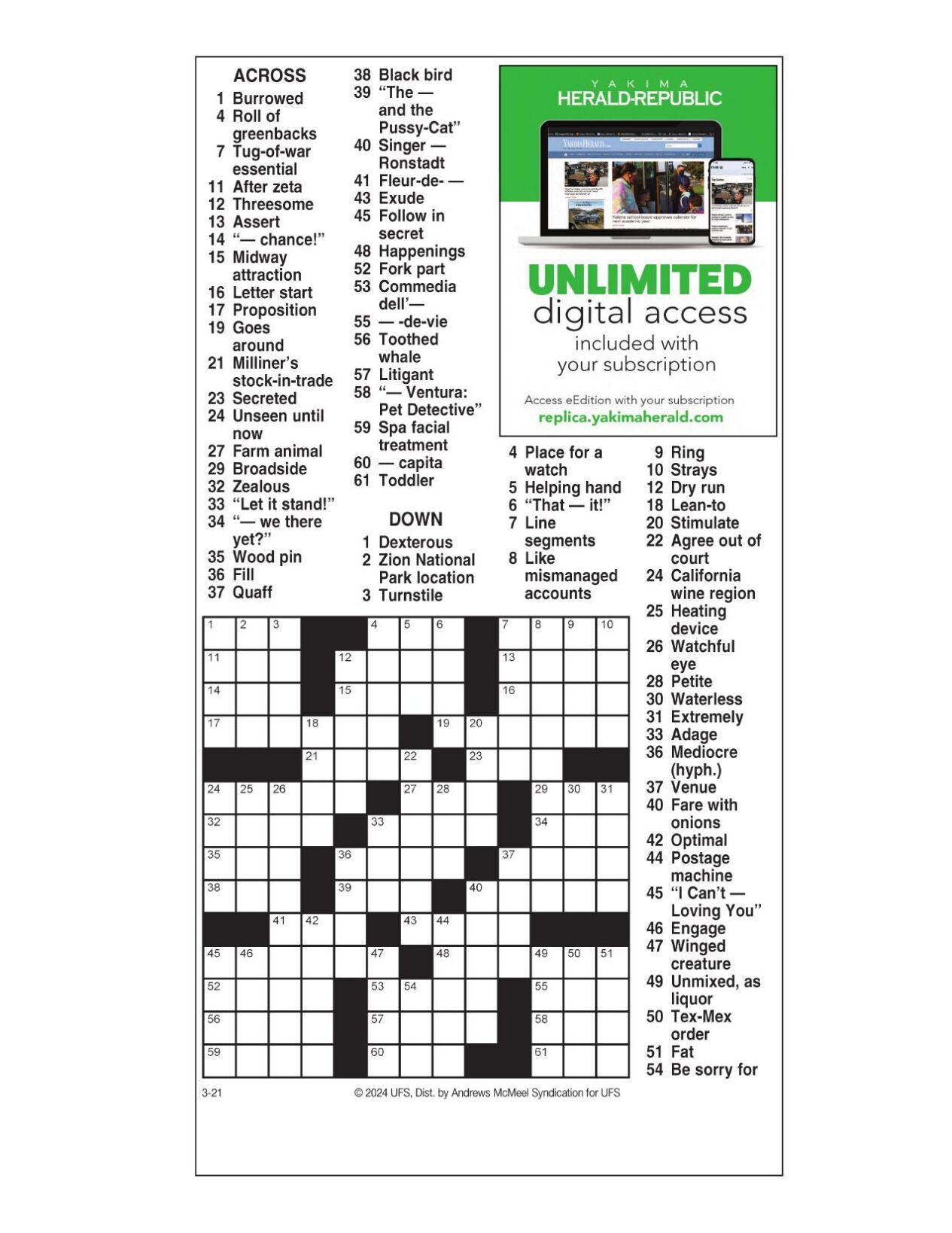 AM Crossword: March 21 2024 Crosswords yakimaherald com AM Crossword: March 21 2024 Crosswords yakimaherald com