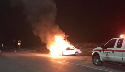 Car burst into flames off I-82 exit near Badger Canyon
