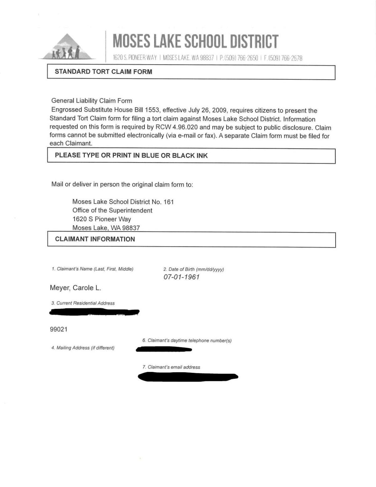 $2 million tort claim filed by former assistant superintendent against Moses  Lake School District; alleges inequal pay, gender discrimination and  harassment | Columbia Basin | yoursourceone.com