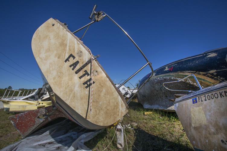 Boats damaged by Hurricane Irma