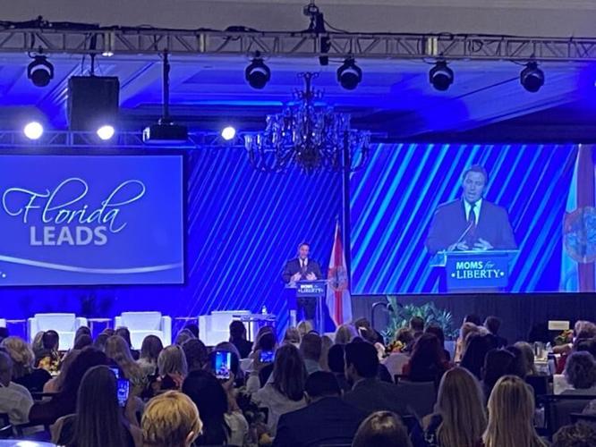 Gov. Ron DeSantis speaks at a Moms for Liberty event in Tampa