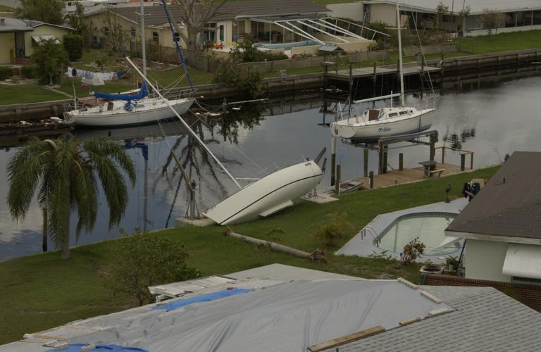 Boats damaged by Hurricane Charley
