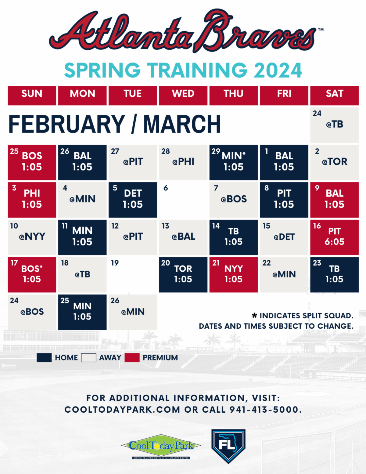 Braves Announce Times For 2024 Spring Training Games | News | Yoursun.com