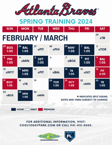 Braves announce times for 2024 spring training games