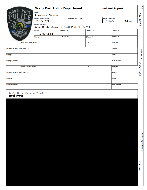 NPPD 'Abandoned Vehicle' report