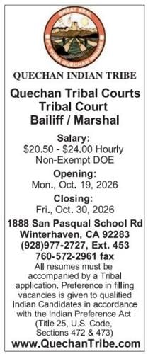 Quechan Tribal Courts Tribal Court Bailiff / Marshal | Jobs | yumasun.com