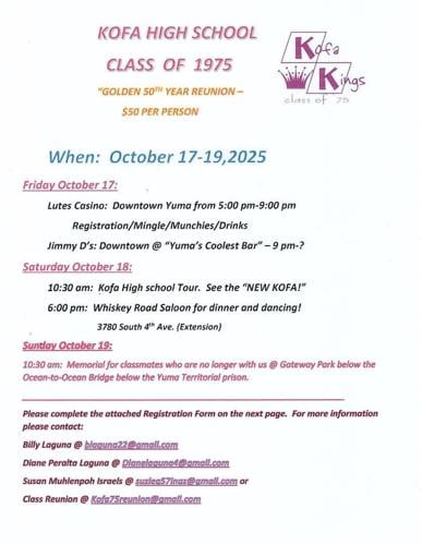 Kofa High School Class of 1975 quot Golden quot 50th Year Reunion Calendar